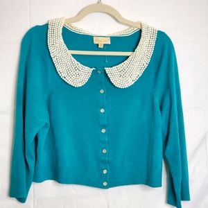 ModCloth Teal Peter Pan Collar Cropped Cardigan Retro 50's Inspired Size 1X